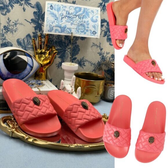 🆕 KURT GEIGER LONDON 🧿 NWOT Meena Eagle Quilted Slide, Salmon - Sz 37 US 7 - Picture 1 of 12